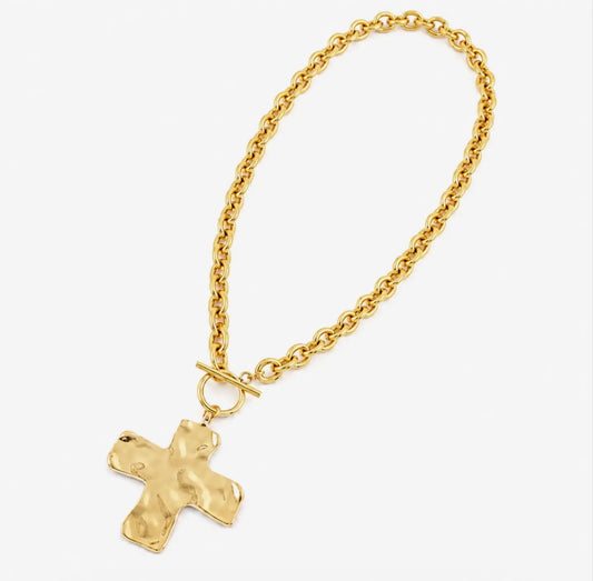 Wren Hammered Cross Necklace