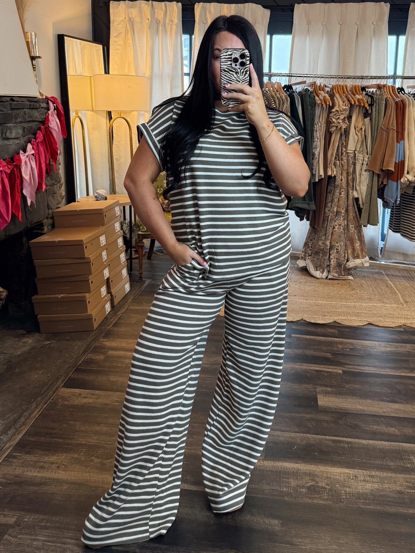 Olive Cream Stripe Set