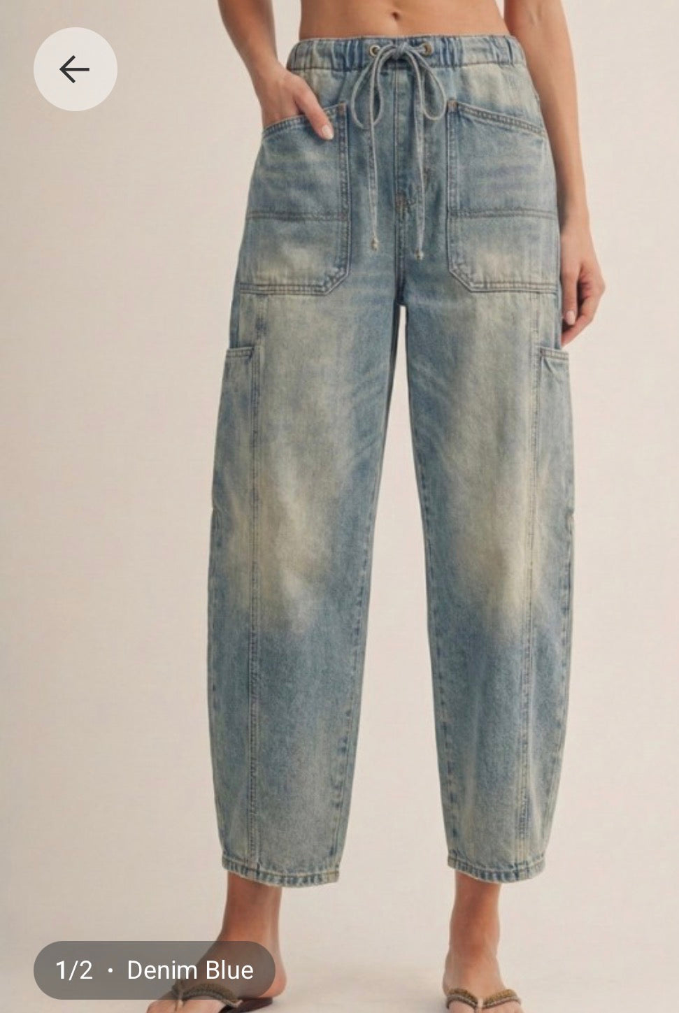 Washed Denim Barrel Pants