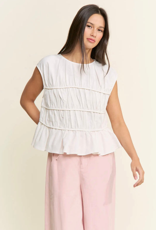 Ruched Cap Sleeve Peplum Top