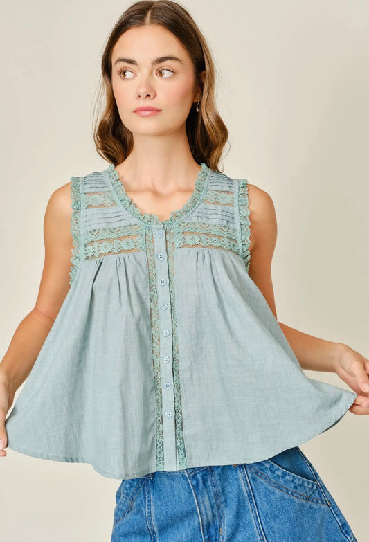Teal Ruffle Lace Top