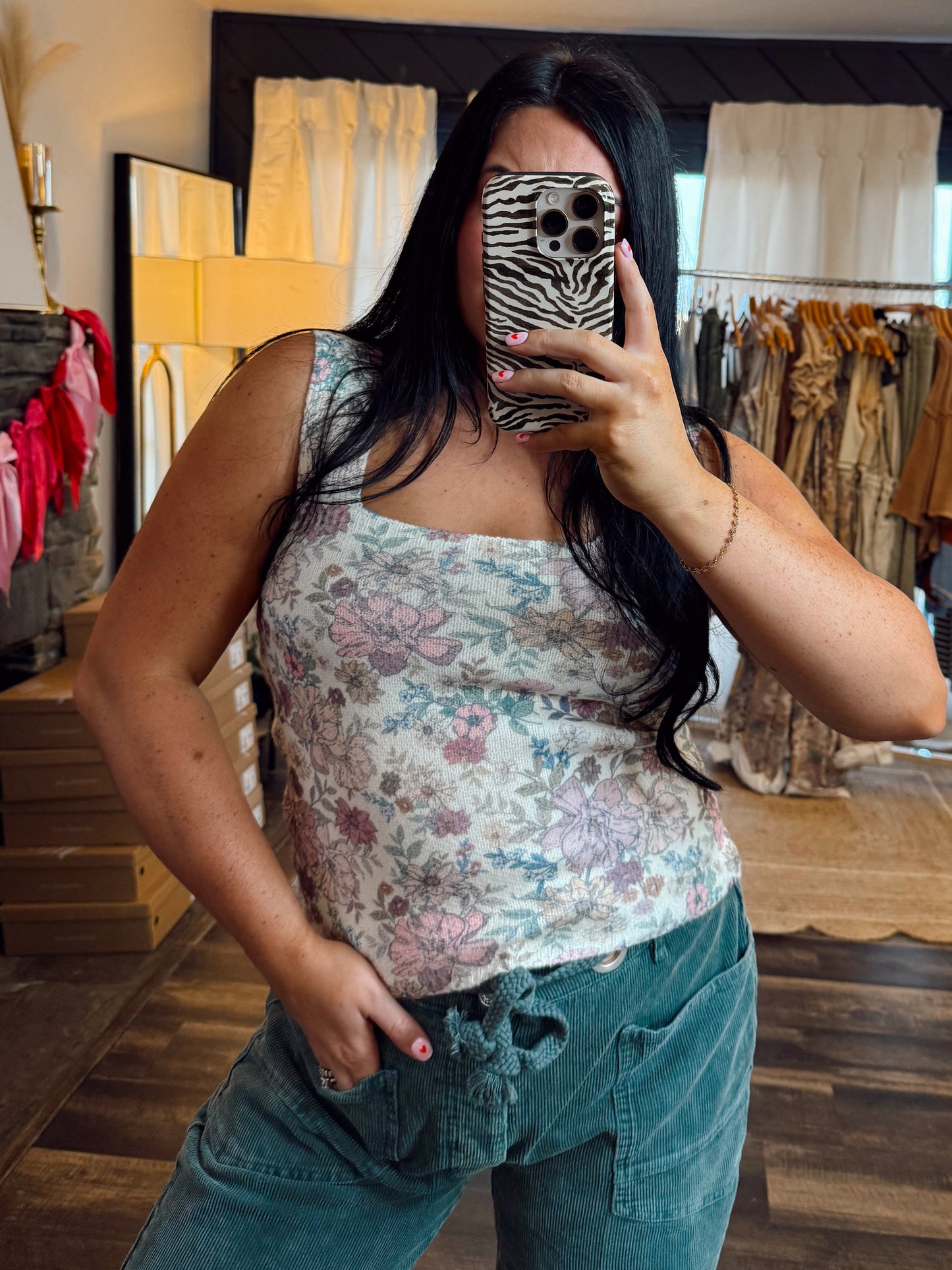 Floral Square Neck Top