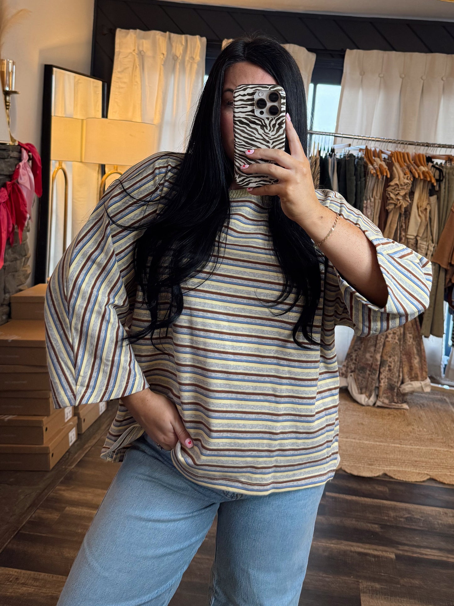 Multi Stripe Butter Dolman Top