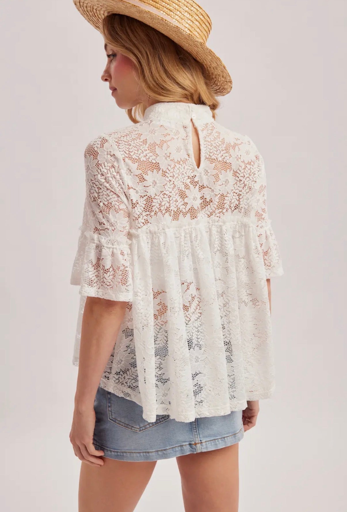 Mock Neck Lace Top