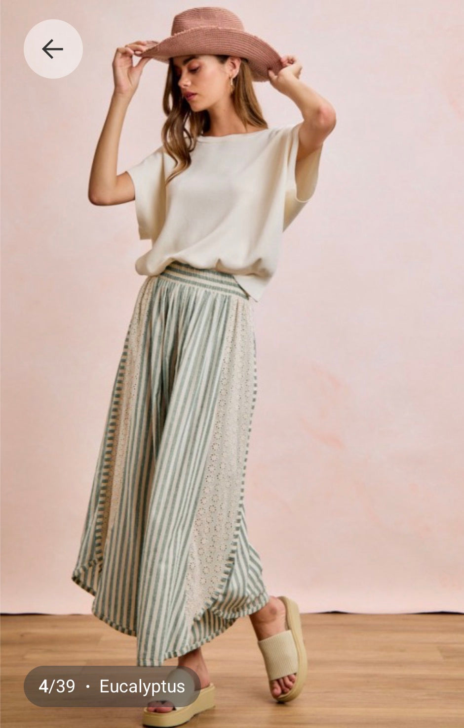 Floral Eyelet Green Stripe Pants