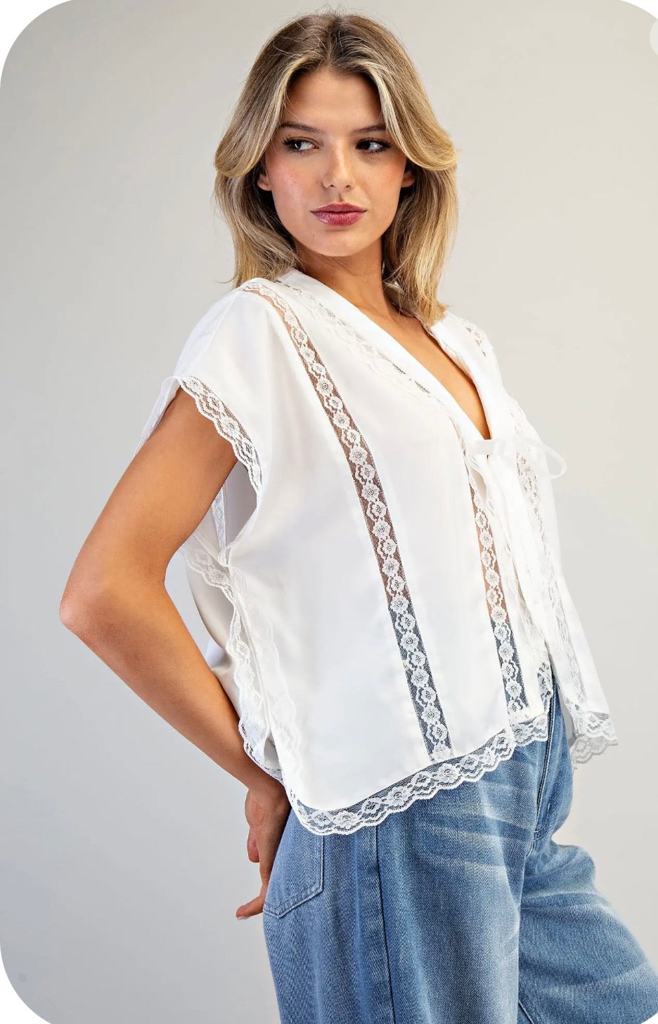 V neck lace trim blouse