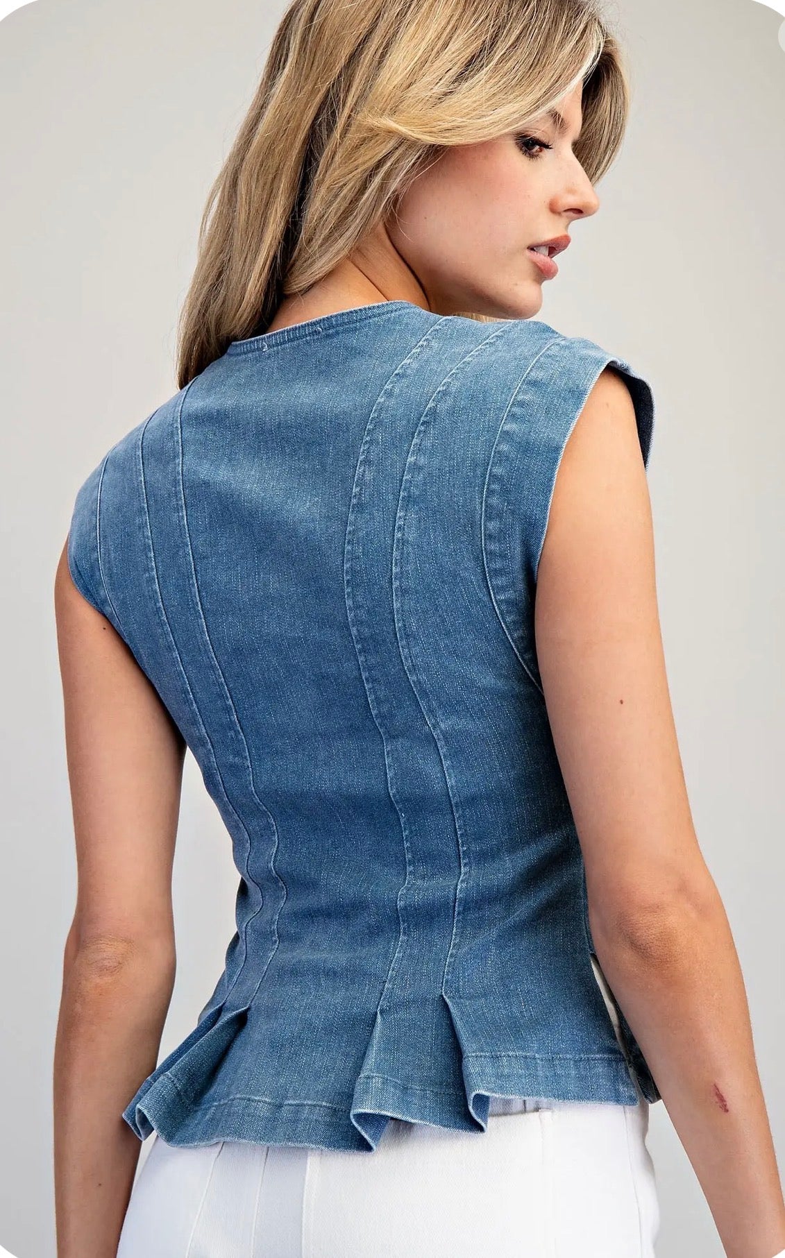 Denim Peplum Buttoned Top