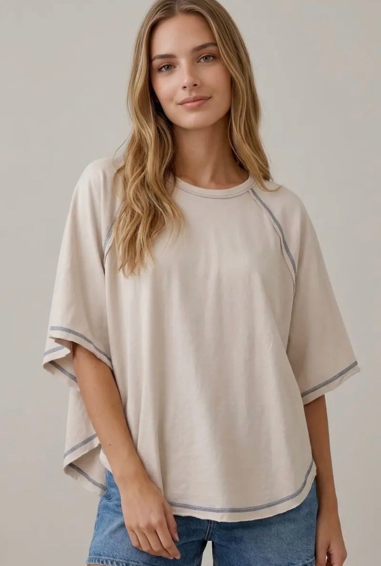 Batwing Sleeve Rounded Hem Top