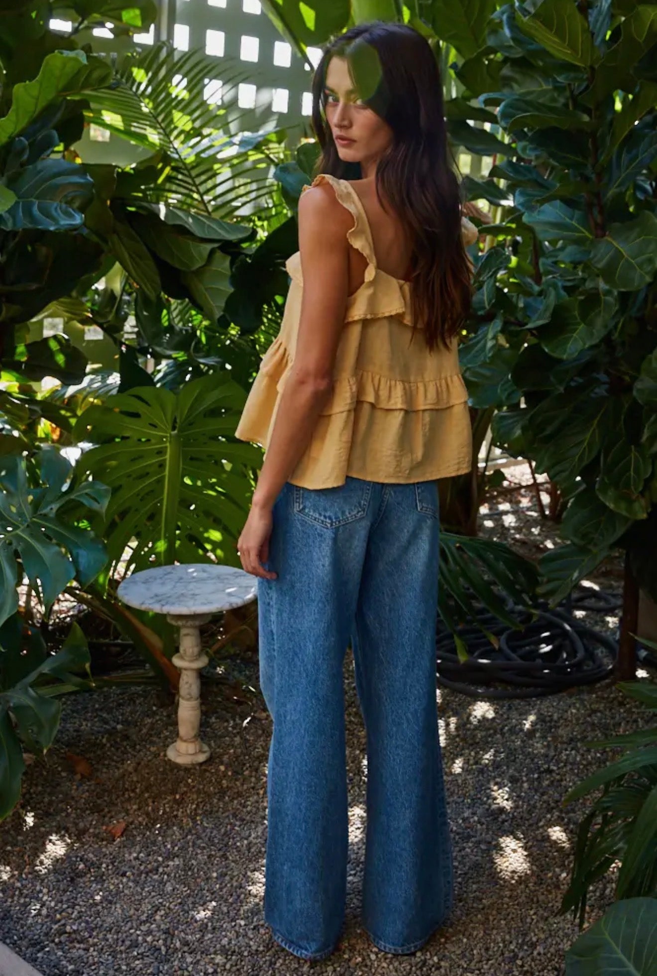 Dusty Yellow Ruffle Tank Top
