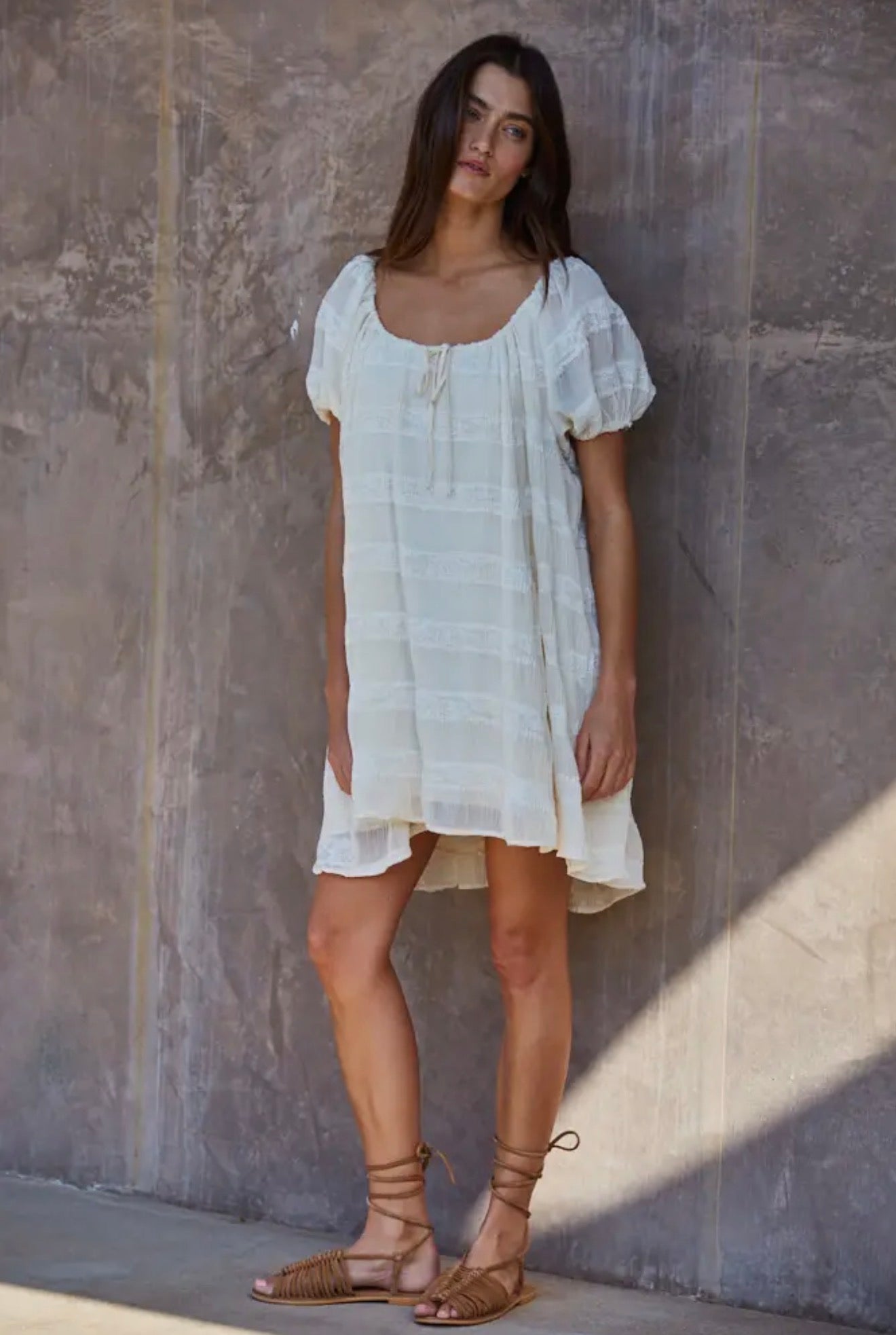 Pleated Lace Stripe Mini Dress