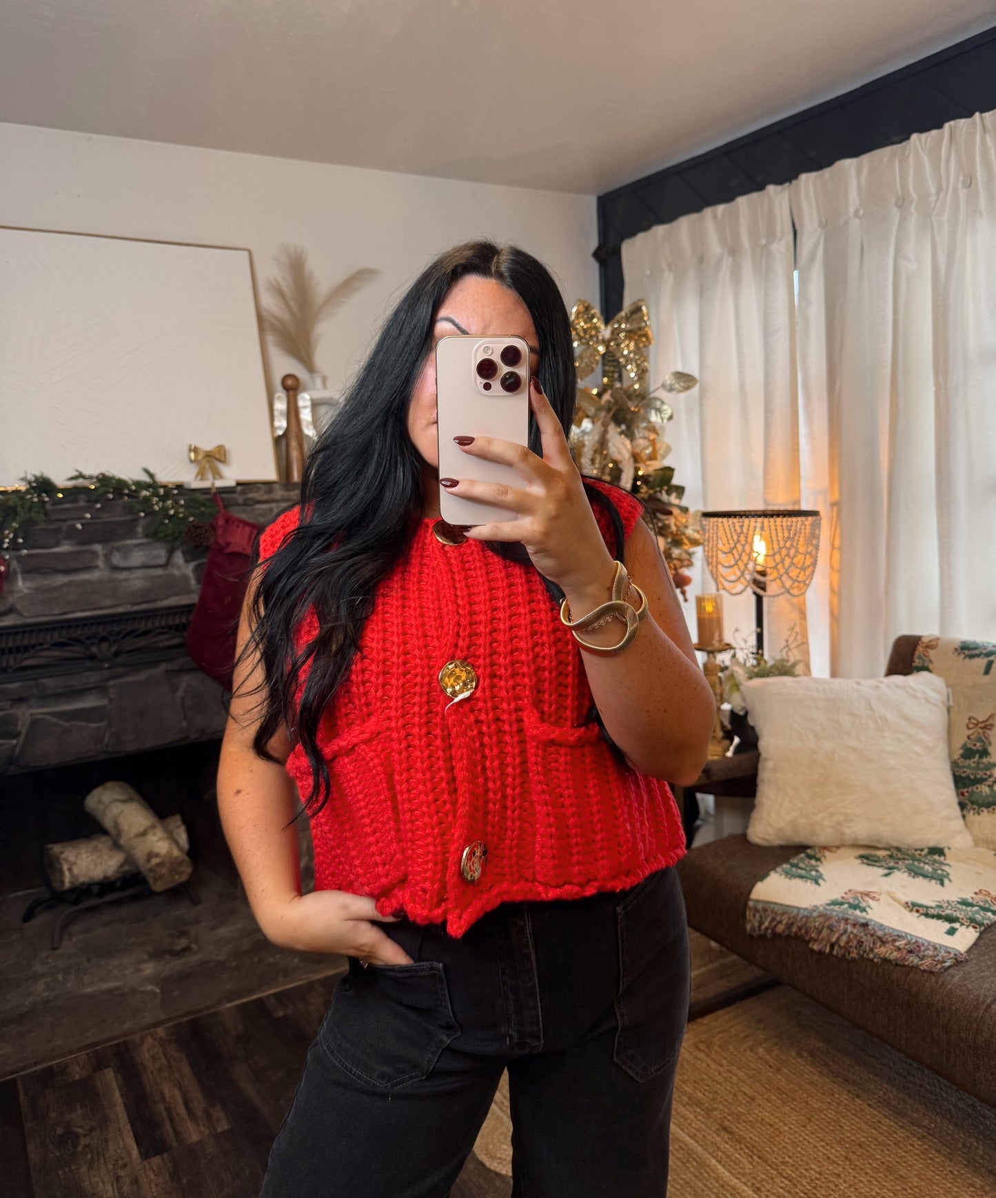 Red Knitted Sweater Vest