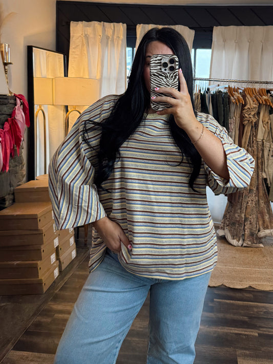 Multi Stripe Butter Dolman Top