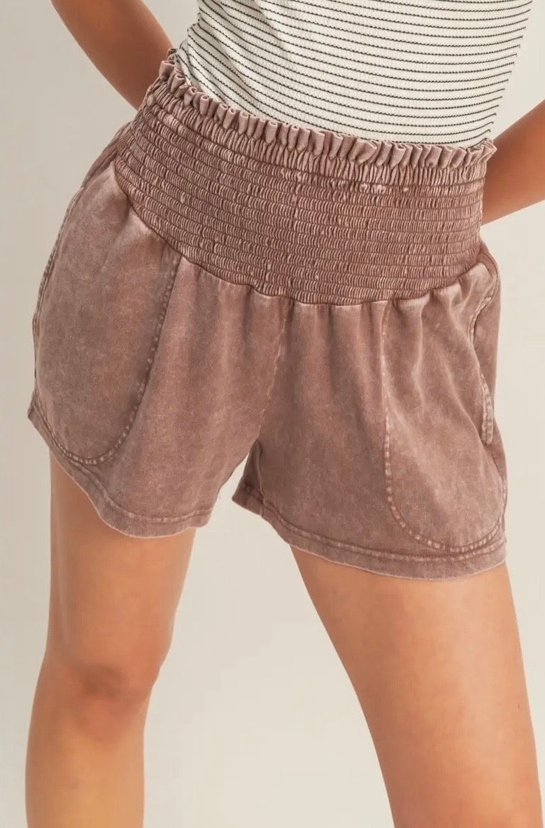 Smocked Waist Mineral Shorts