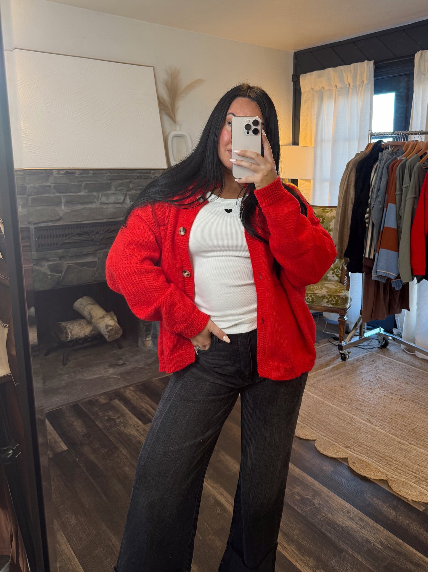 Red Sweater Knit Cardigan