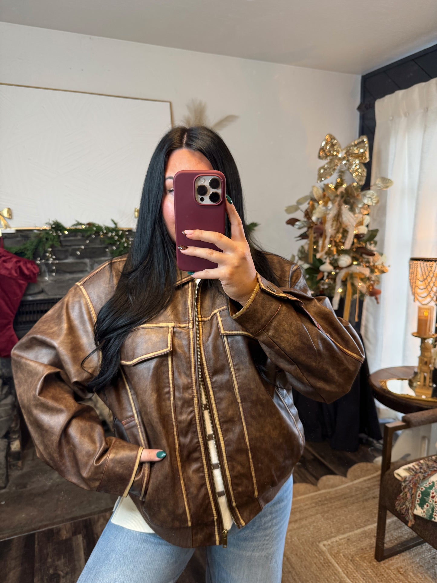 Leather Oversized Bomber Jacket