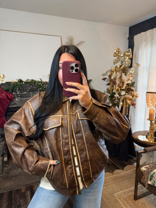 Leather Oversized Bomber Jacket