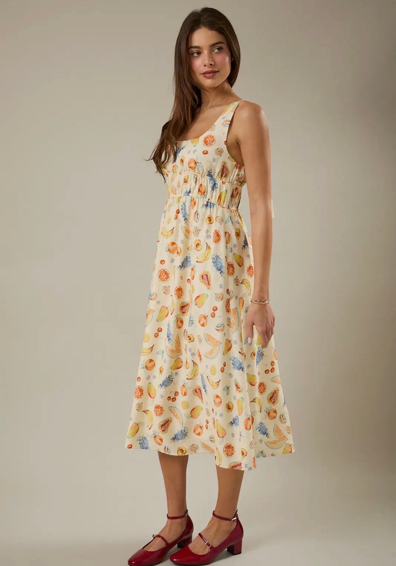 Fruit Print Midi Dress