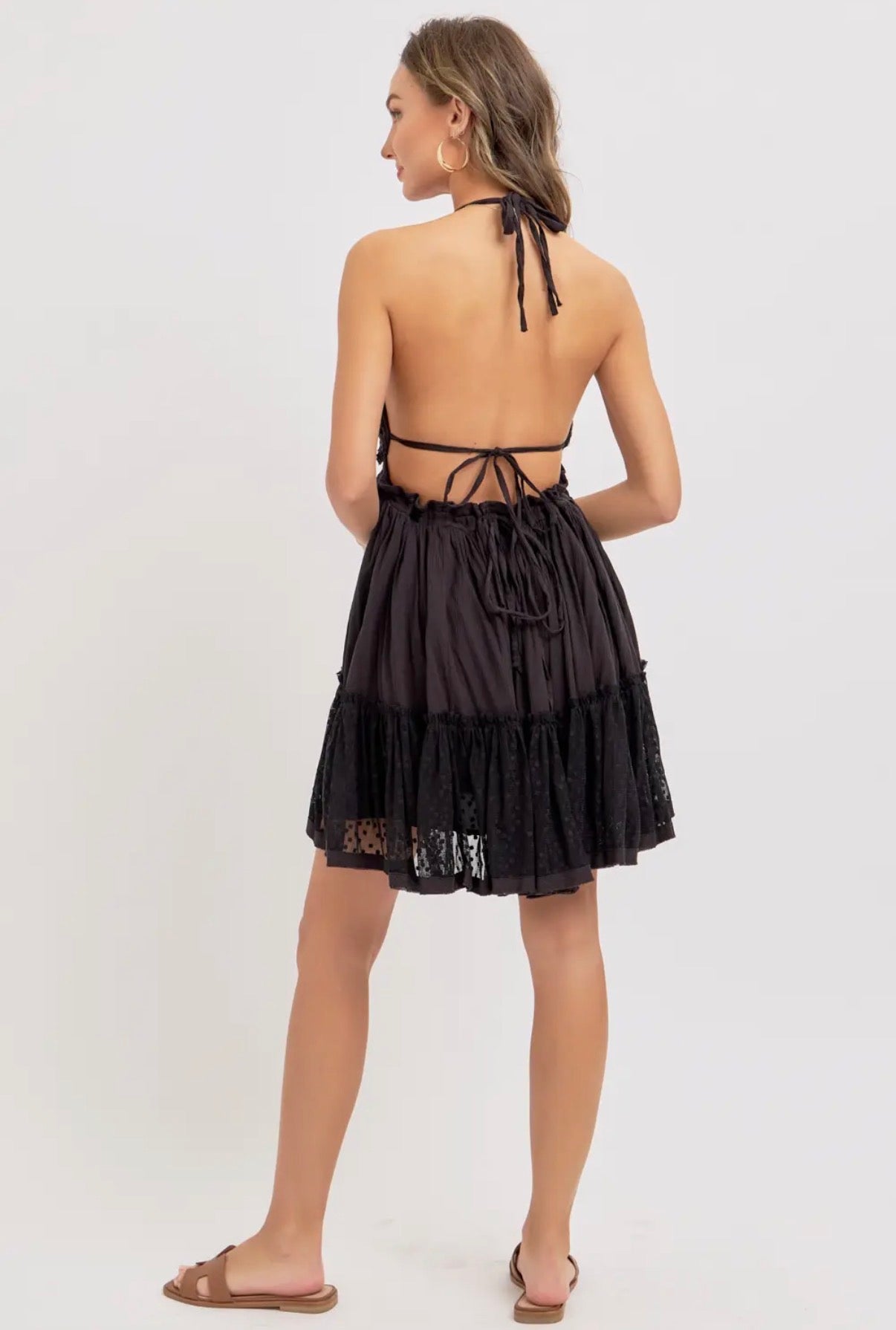 Black Halter Flowy Mini Dress