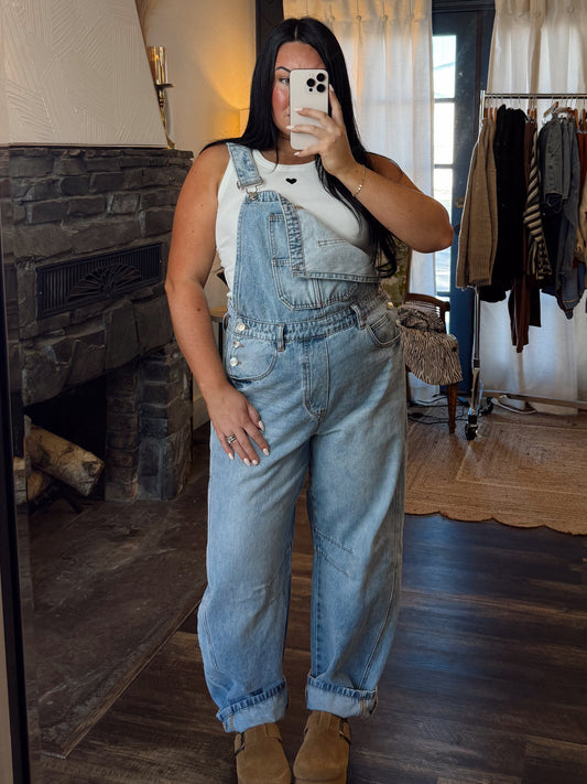 Denim Barrel Overalls