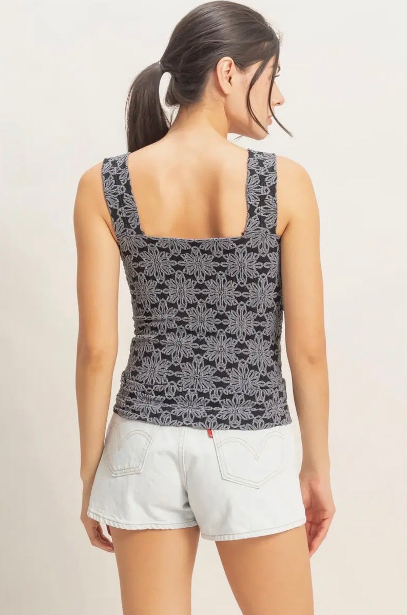 Floral Square Neck Tank Top