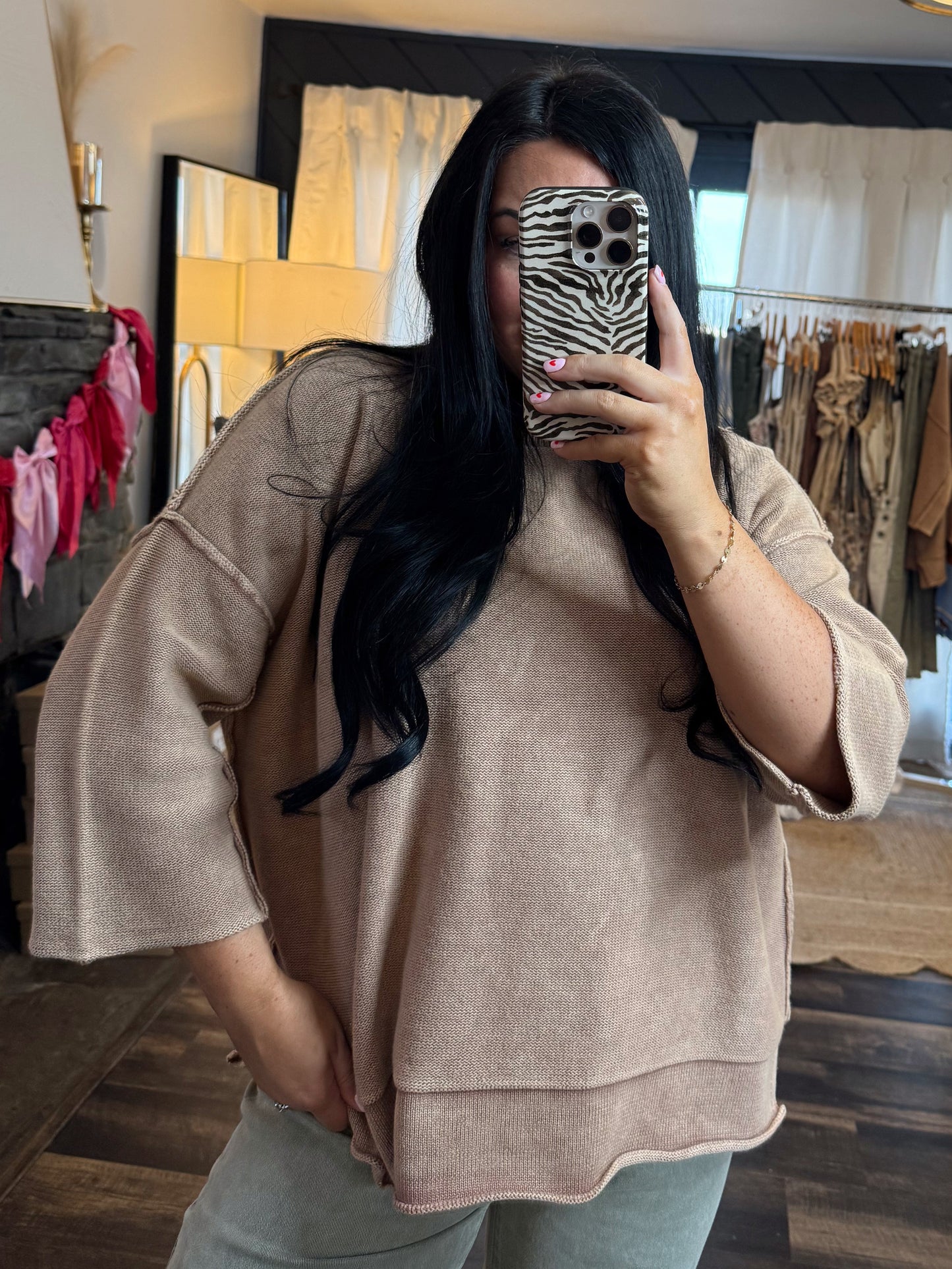 Washed 3/4 Sleeve Top