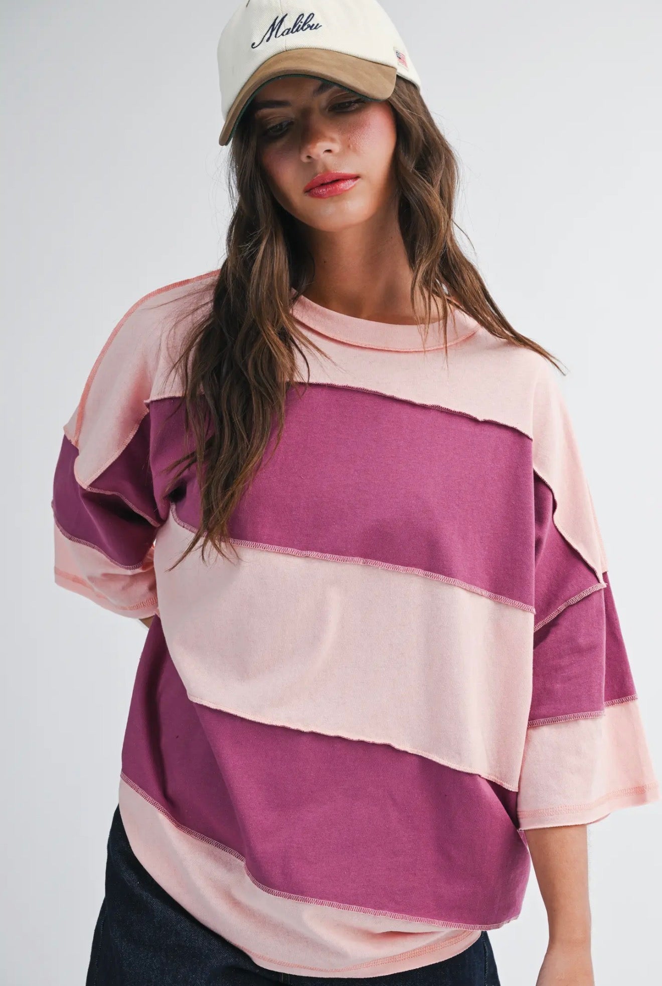 Raspberry Peach Color Block Tee Shirt