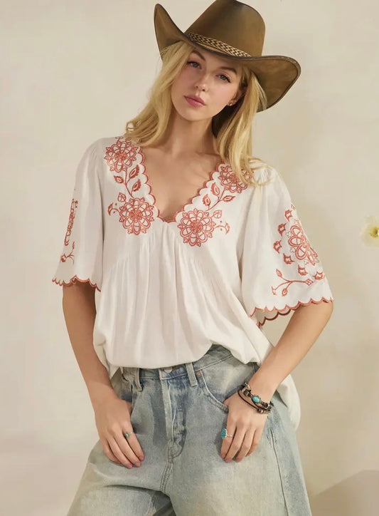 Scalloped Embroidered Blouse