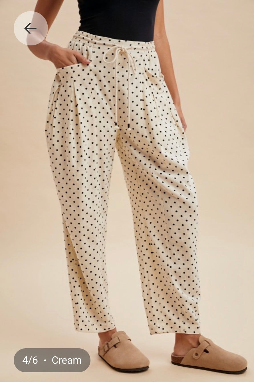Linen Polka Dot Barrel Pants
