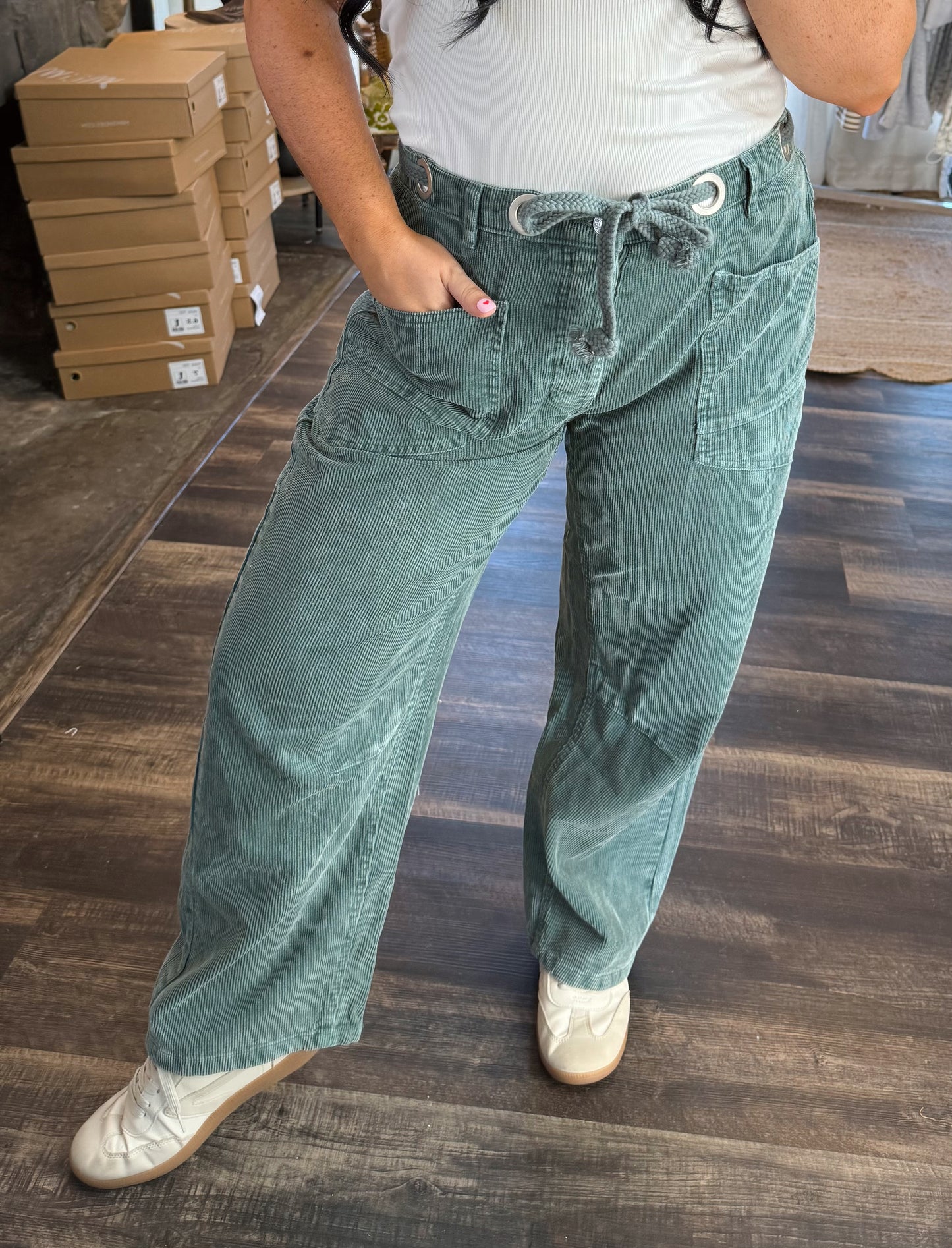Teal Velvet Corduroy Pants