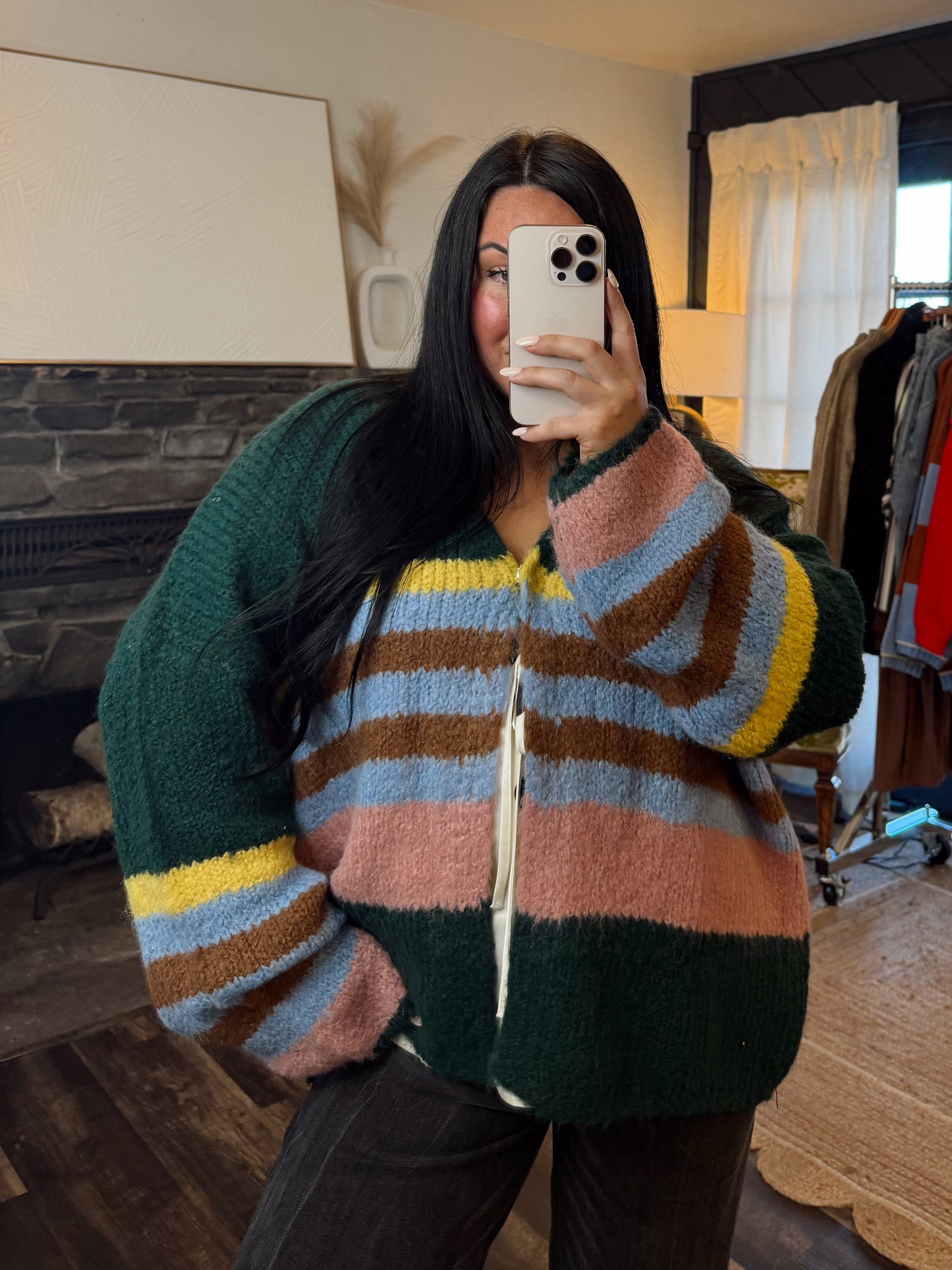 Multi Striped Oversized Puff
Sleeve Cardigan