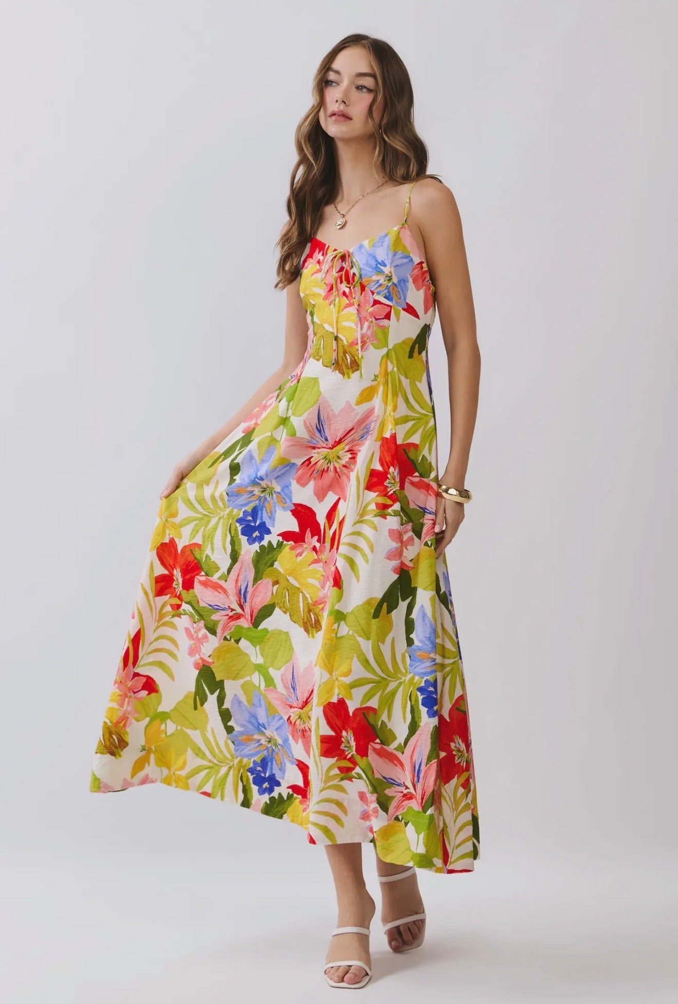 Tropical Floral Cami Midi Dress
