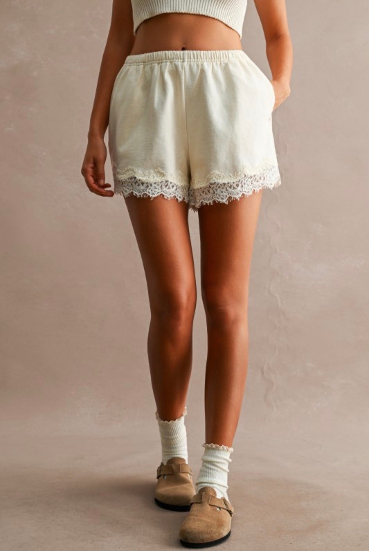 French Terry Pull On Lace Short