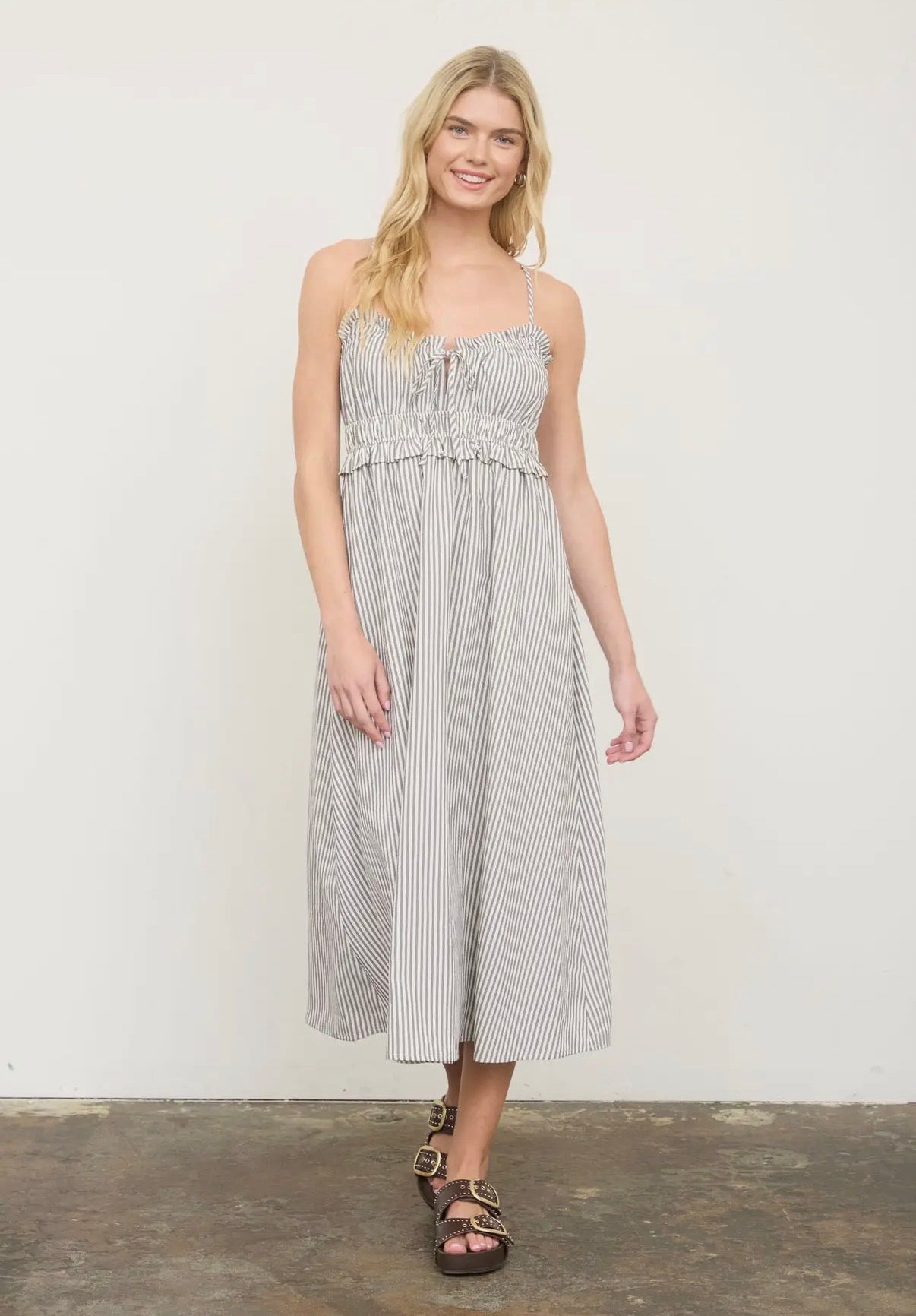 Stripe Spaghetti Strap Midi Dress