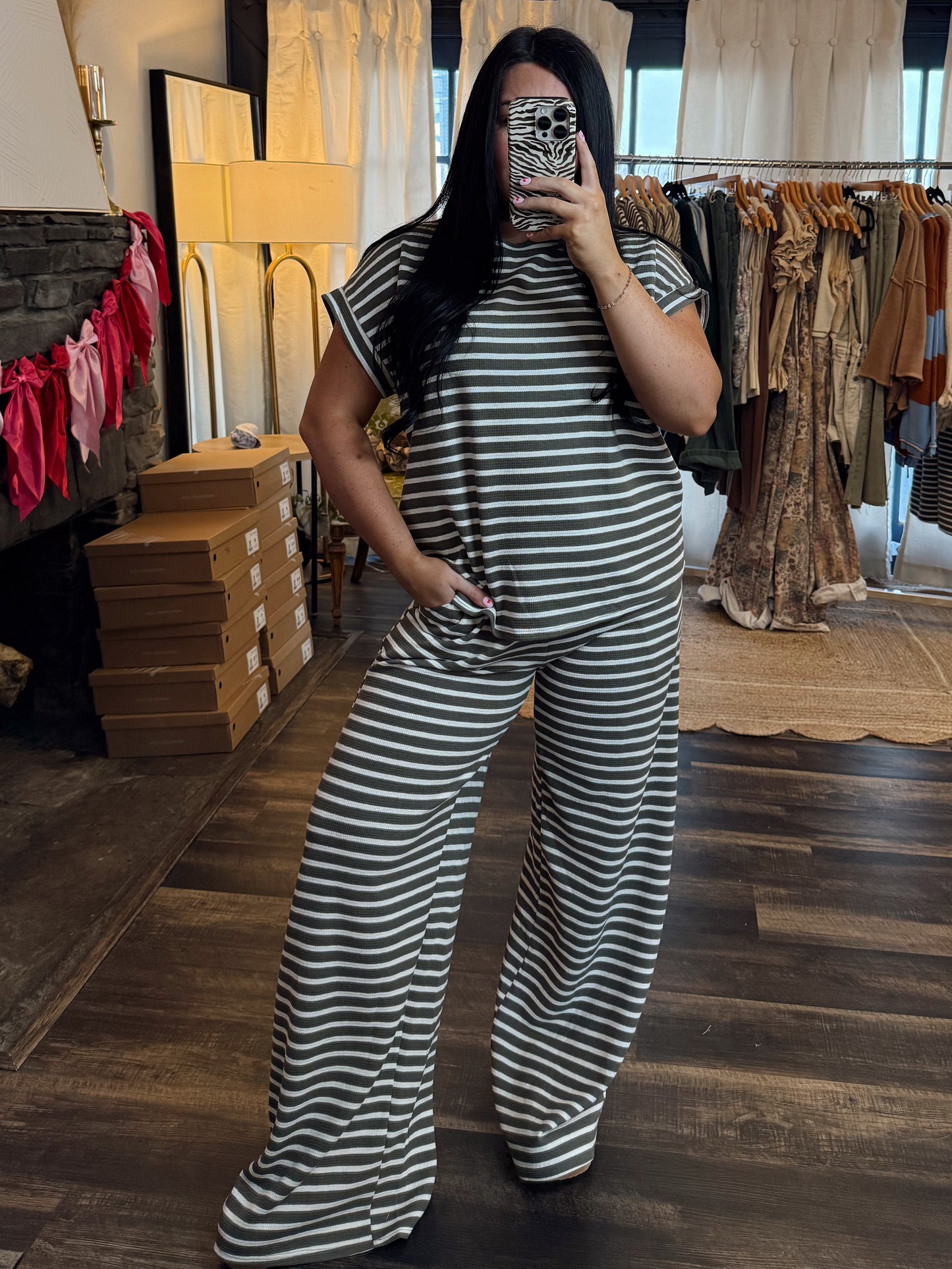 Olive Cream Stripe Set