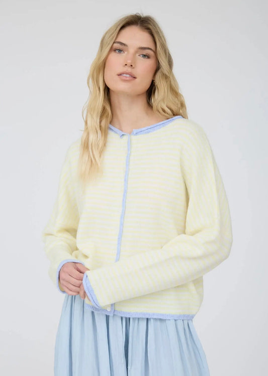 Striped Raw Edge Button Cardigan