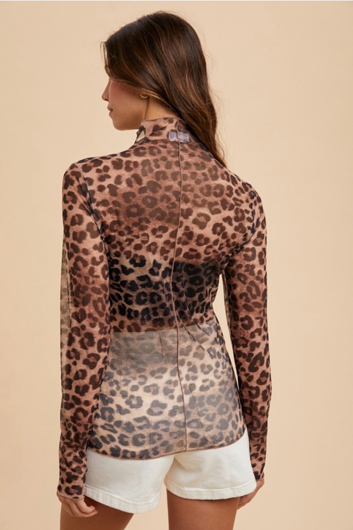 Leopard Mesh Mock Neck Long Sleeve