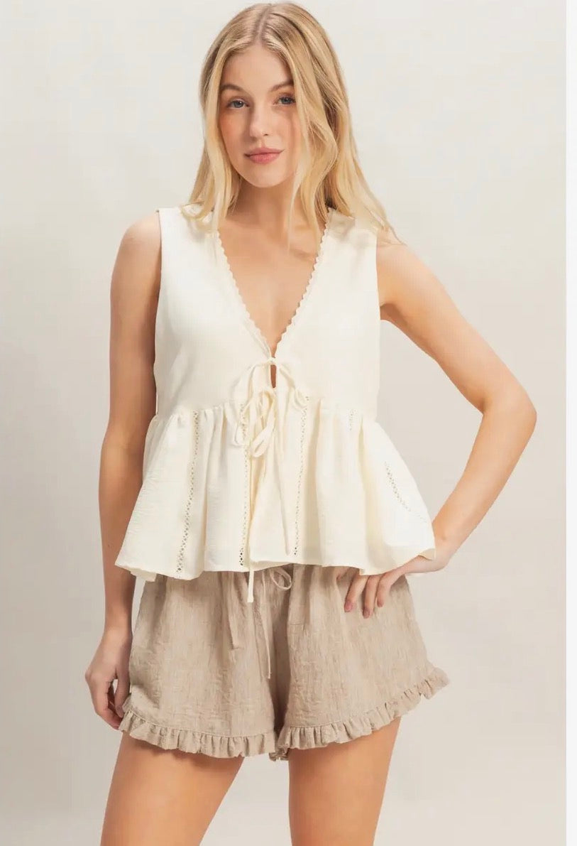 Lace Trim Tie Top