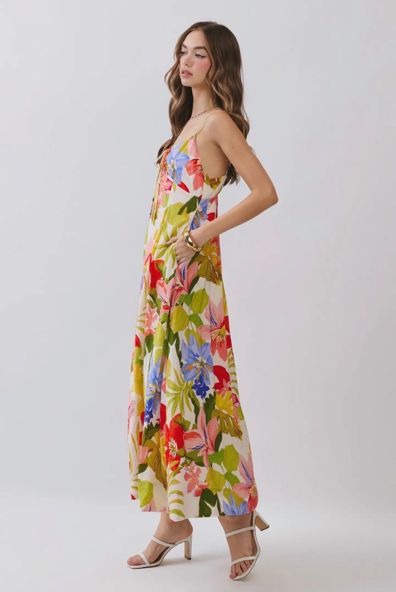 Tropical Floral Cami Midi Dress