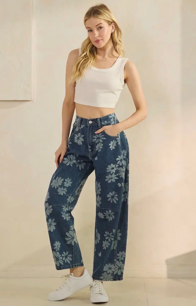 Floral Denim Pants