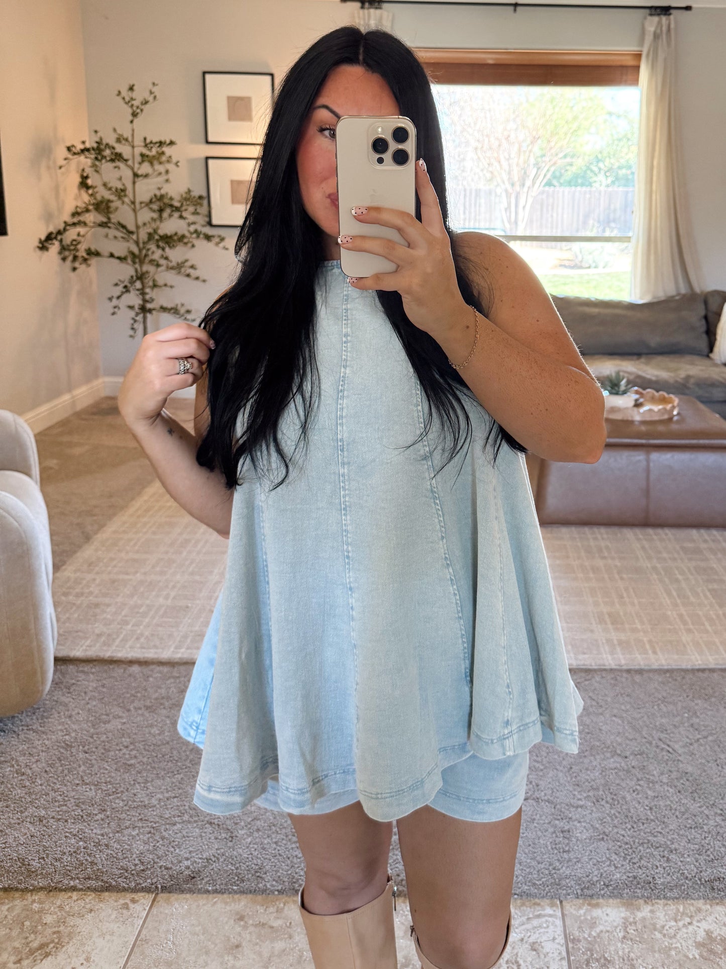 Denim Top & Shorts Set