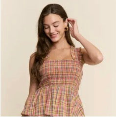 Plaid Pattern Peplum Top