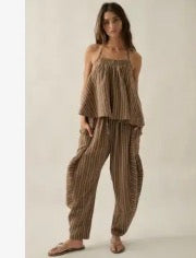 Striped Brown Barrel Lounge Pants