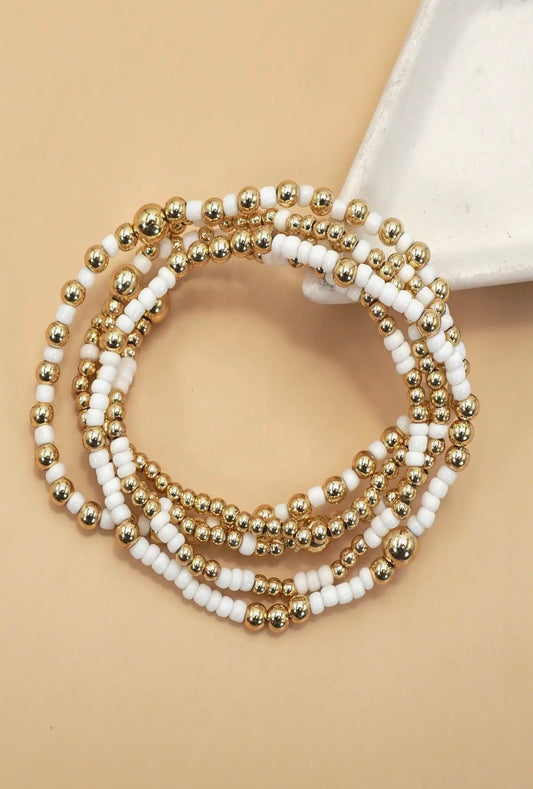 White Beaded Bracelet Set