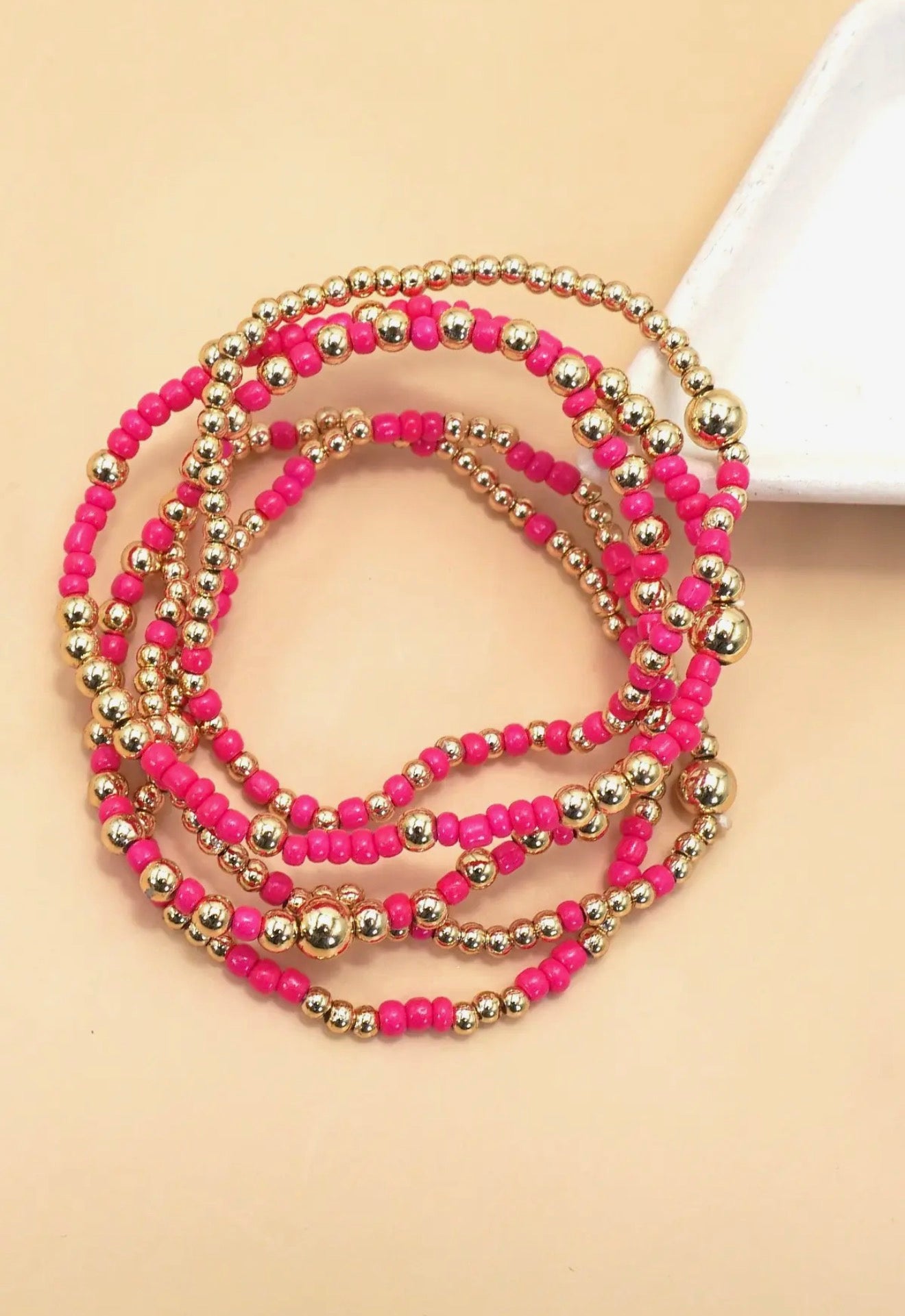 Fuchsia Beaded Bracelet Set