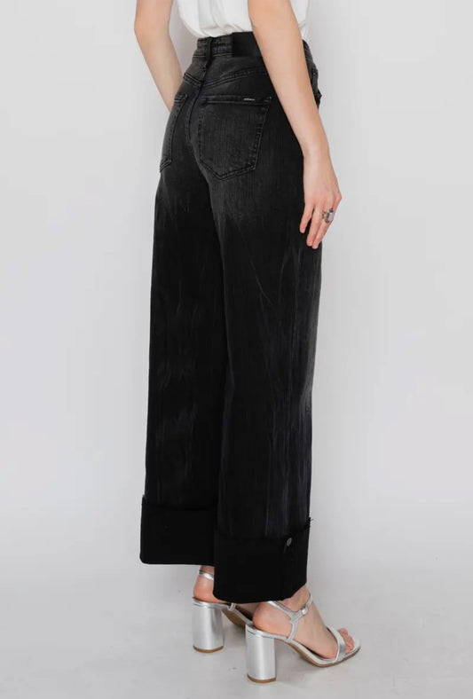 Black High Ride Wide Leg Jean