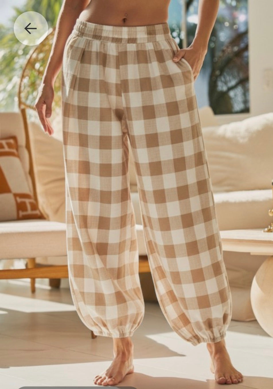 Neutral Gingham Joggers