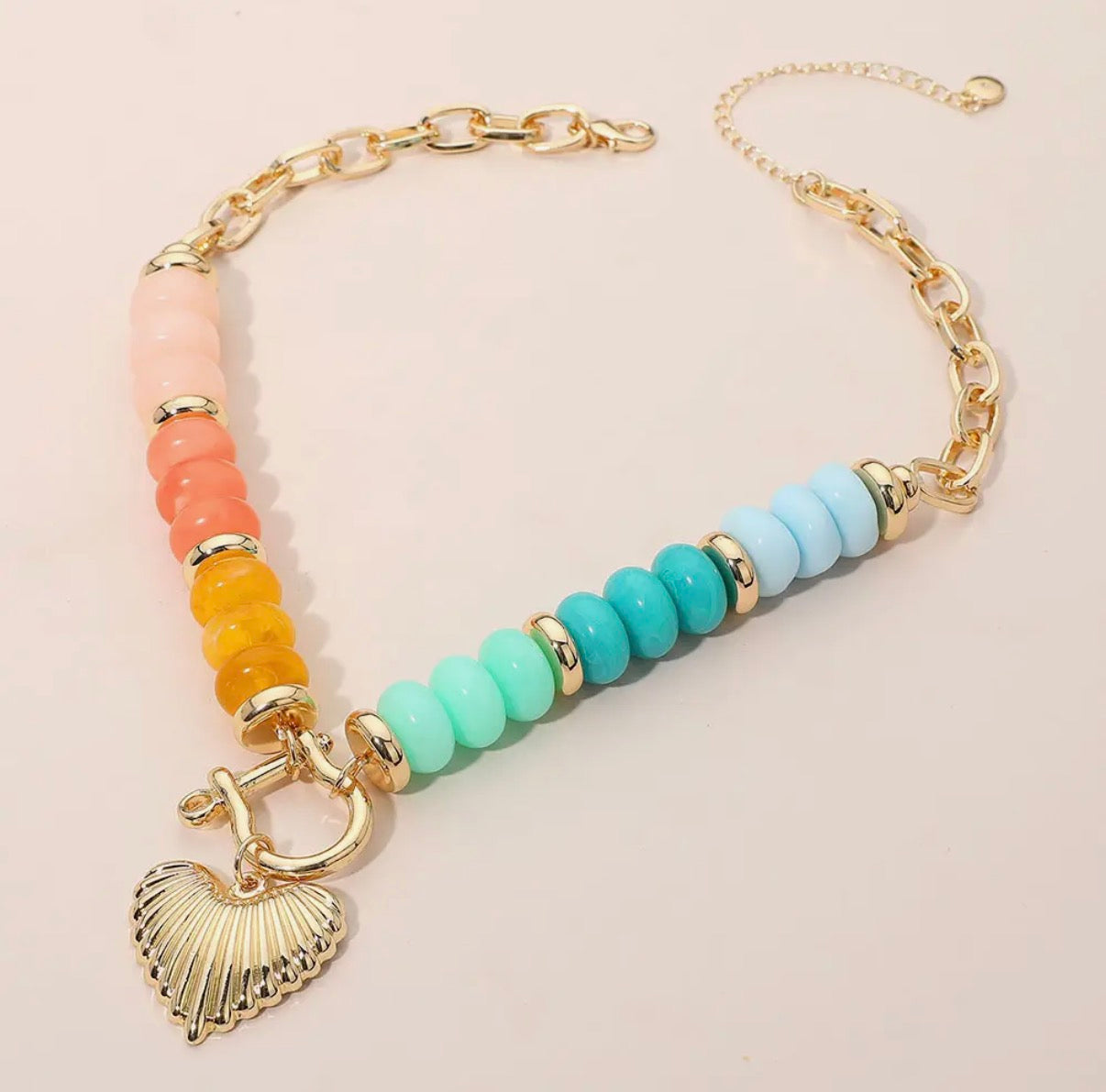 Multi Colored Heart Beaded Necklace