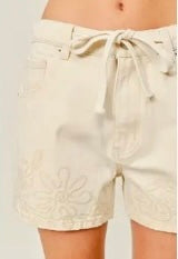 Embroidered Hem Cotton Shorts