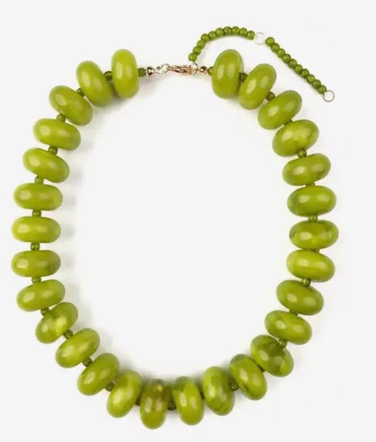 Polished Bead Statement Necklace Green