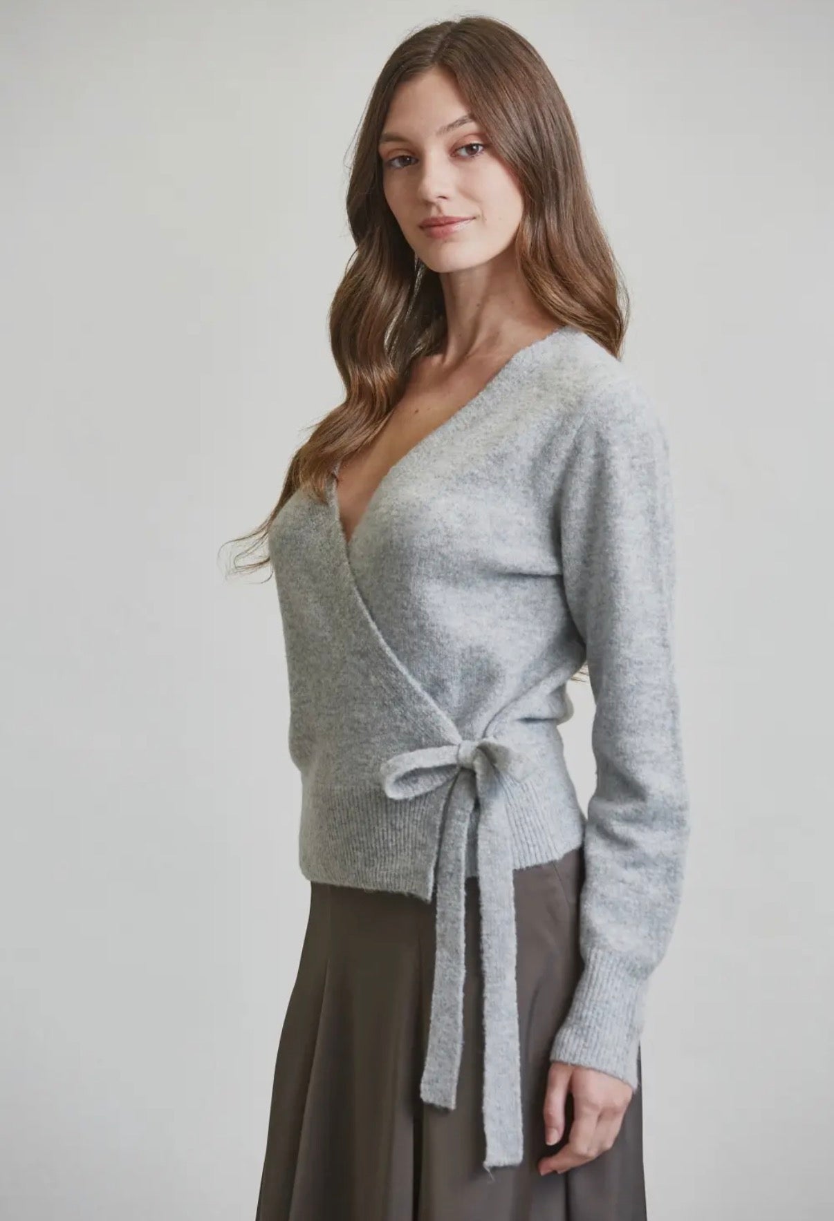 Grey Soft Knit Wrap Sweater